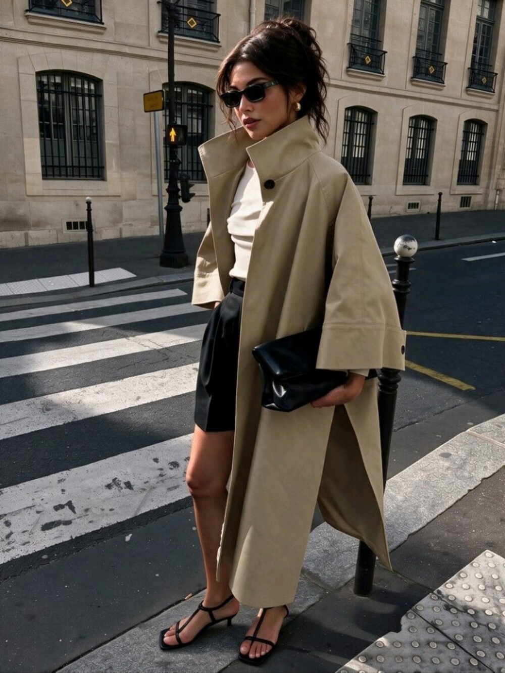 Fashionable New Autumn/Winter Single-Button Raglan Sleeve Khaki Long Women